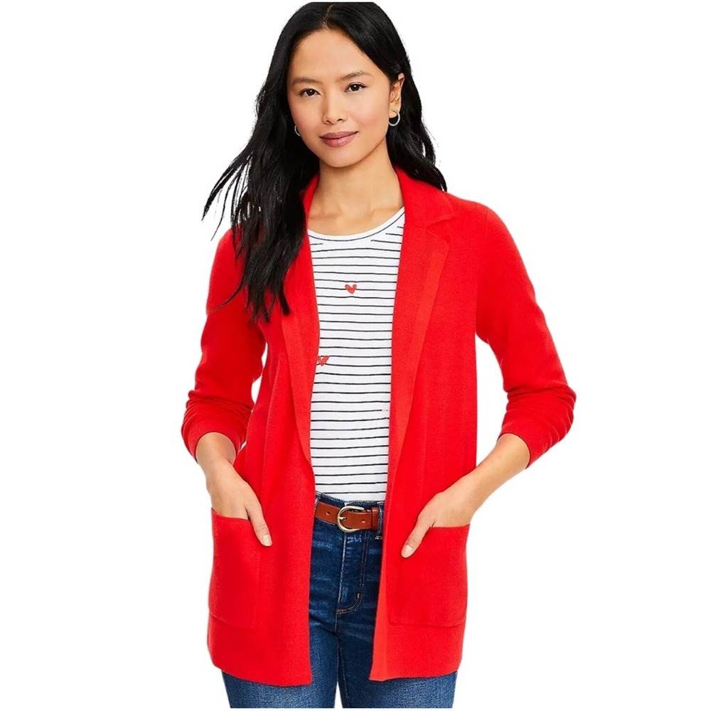 Ann Taylor LOFT Cherry Red Open Sweater Cardigan Blazer Size Small